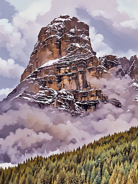 Besneeuwde bergtop Sassongher Alta Badia Italiaanse Alpen Dolomieten van Sergio Pazzano