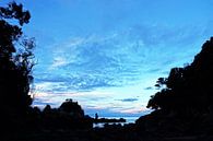 Zonsondergang bij de rotsen van Kaiteriteri in Nieuw Zeeland van Aagje de Jong thumbnail