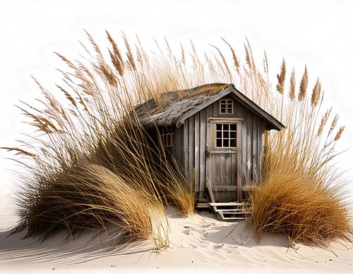 Houten hut in de zandduinen