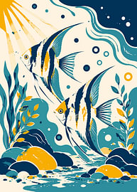 Stilisierte Unterwasser-Illustration eines Kaiserfisches von Karomah Project