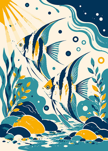 Illustration stylisée d'un poisson-ange sous l'eau