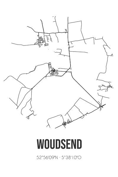 Woudsend (Fryslan) | Map | Black and white by Prints of Place