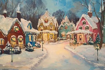 Christmas houses | Festive Christmas houses by Wonderful Art