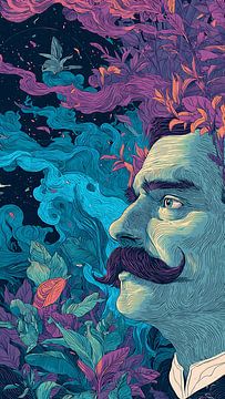 Surrealer Zeitmesser – Vintage-Illustration eines alten Mannes in moderner Digitalkunst von Aden Pink Galerry