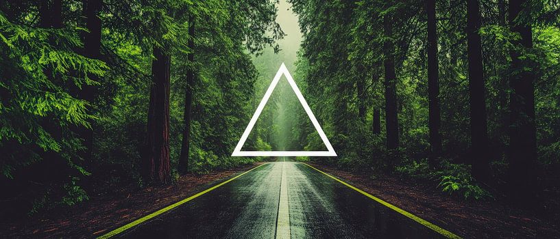 Route forestière avec signe géométrique par Poster Art Shop