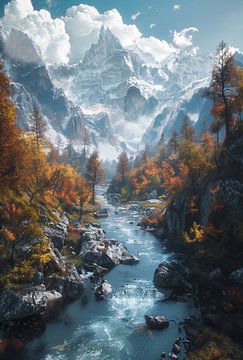 Fantasierijk herfstlandschap van de bergen van fernlichtsicht