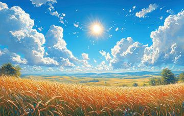 Goldene Felder unter einem strahlenden Himmel