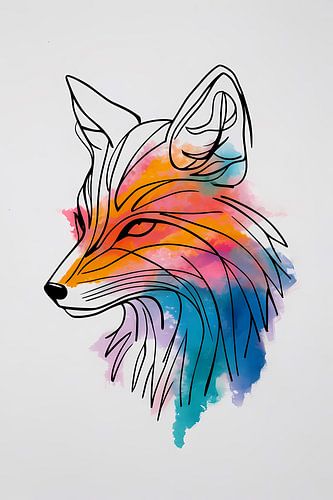Moderne Lijnkunst Illustratie van een Vos