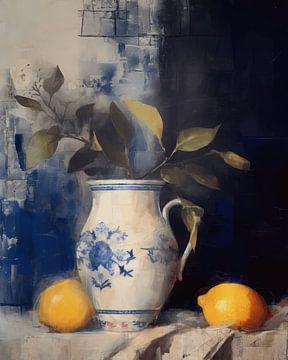 Stilleven Delfts blauw met citroenen van Studio Allee