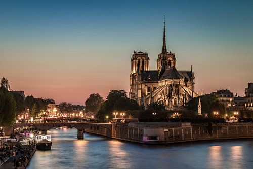 Notre Dame van Parijs bij zonsondergang