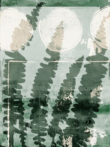 Échos floraux. Art botanique abstrait. Fougères vertes et blanches.