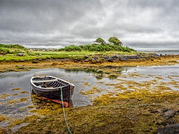 Kleine roeiboot dobberend op Ierse wateren van Luc de Zeeuw