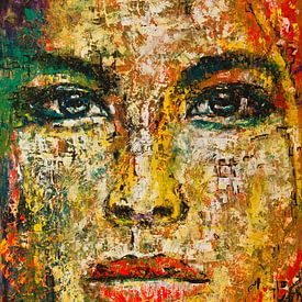 Portrait femme vert jaune rouge sur Anja Namink