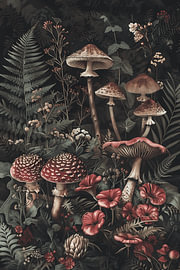 Vintage Woodland Mushrooms & Ferns – Dark Academia Botanical von Dave Schloffi