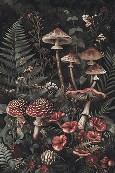 Vintage bospaddenstoelen & -varens – Dark Academia Botanical