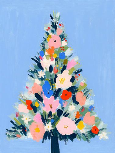 Arbre de Noël floral sur fond de ciel bleu