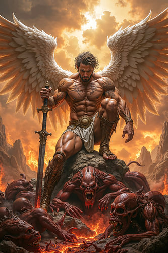 Dark Fantasy Gothic Wall Art: ZARION - The Archangel at the End of an Epic Battle Against Demons