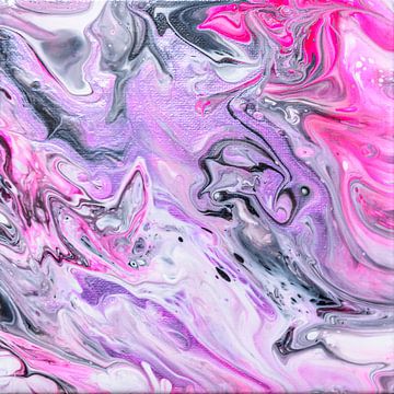 Abstract, organisch roze grijs acryl gieten schilderij van Anita Meis