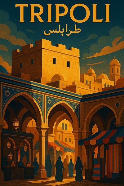 Tripoli Lebanon Old City Art Print - Citadel &amp;amp ; Souk Market Illustration par Travel Shop