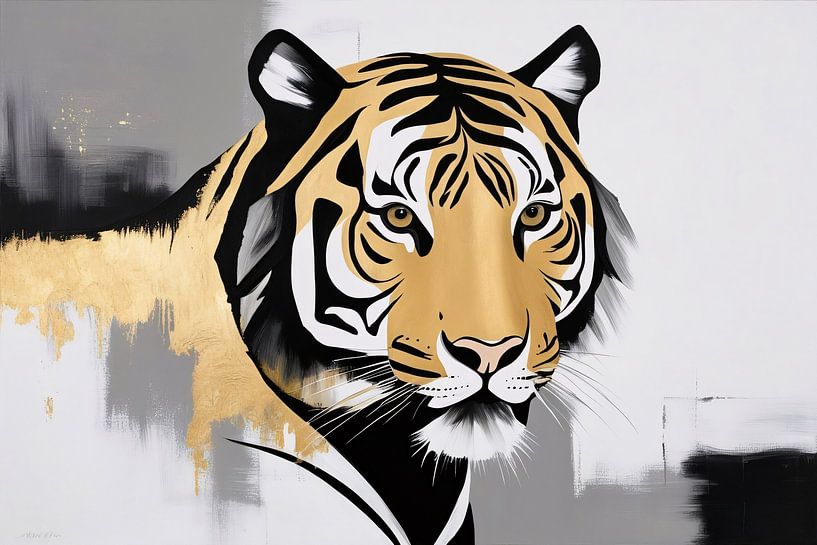 Abstract tiger with gold by Art & Soul Creations