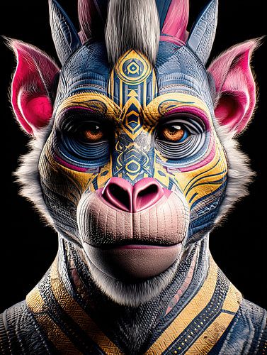 PopArt Sacred Hybrid - Le totem tatoué sur Klaus Tesching - Art-AI