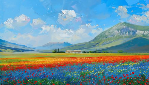 Bloemenveld italië olieverf panorama