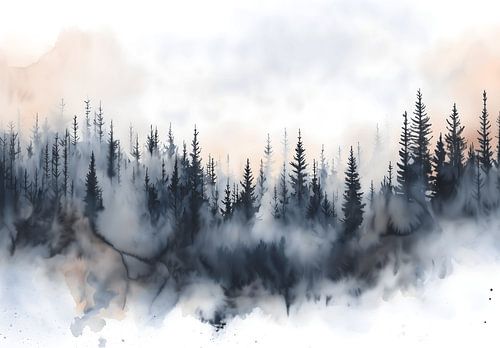 Aquarell Pinien Wald