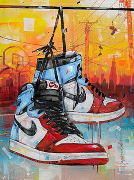 Nike air Jordan 1 Retro High 'fearless unc Chicago' schilderij van Jos Hoppenbrouwers