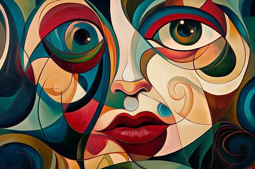 Abstract portret in levendige kleuren