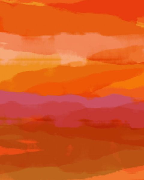 Colorful home. Abstract landscape painting in orange, yellow, purple, pink by Dina Dankers
