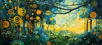 Magisches Waldglühen | Waldmalerei von Abstraktes Gemälde
