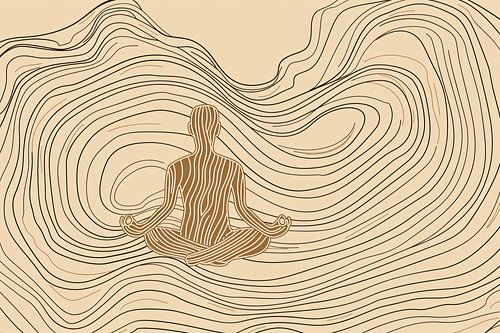 Figure méditante dans un dessin au trait minimaliste