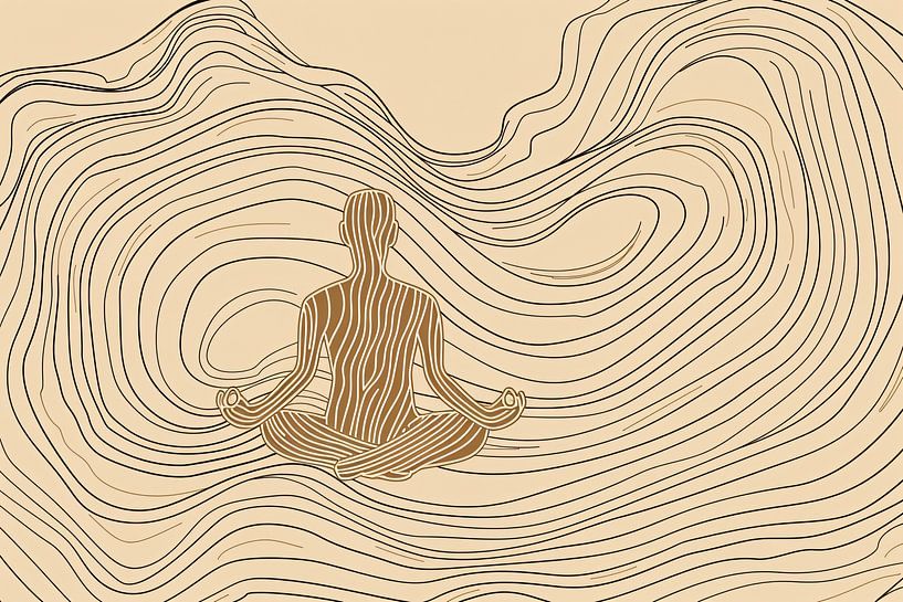 Figure méditante dans un dessin au trait minimaliste par Imperial Art House