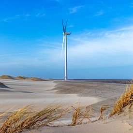 Windmill or wind turbine during a February storm on work island Neeltje Jans in Zeeland. by Henk Van Nunen Fotografie