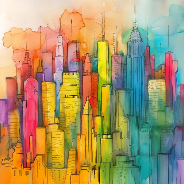 Skyline abstract en kleurrijk van Koffie Zwart