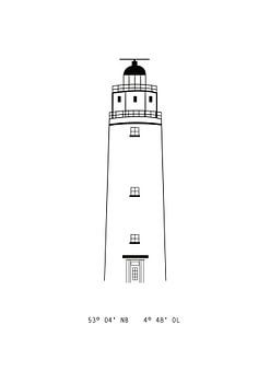 Poster Leuchtturm Texel mit Koordinaten | schwarz-weiß