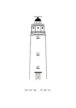 Poster phare Texel avec coordonnées | noir et blanc sur Studio Tosca