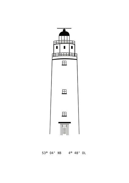 Poster Vuurtoren Texel Met Coordinaten Zwart wit Van Studio Tosca Op 