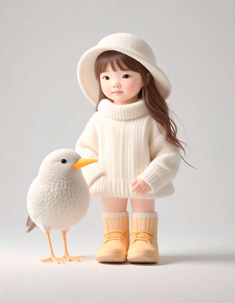 Wolliges Mädchen und Vogel... von Ans Bastiaanssen