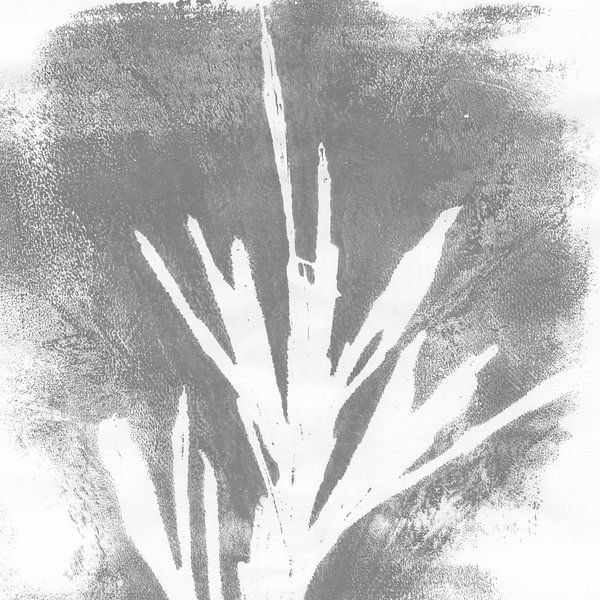 Modern botanical minimalist art. Abstract plant in grey and white by Dina Dankers