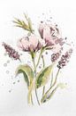 Aquarel print met lila bloemen op papier met ruwe textuur van Emiel de Lange thumbnail