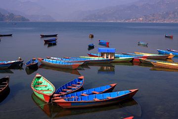 Boten op het Phewa meer, Pokhara, Nepal van aidan moran