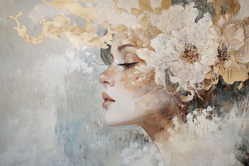 Floral face | Golden Flowers by ARTEO Paintings