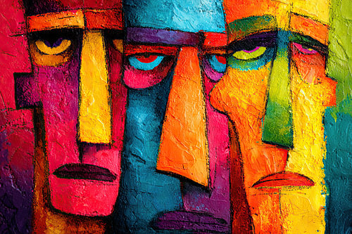 Colourful Faces | The Trio of Expressions by ARTEO Paintings