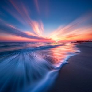 Zonsondergang strand pastel long exposure