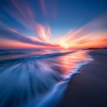 Zonsondergang strand pastel long exposure van TheXclusive Art