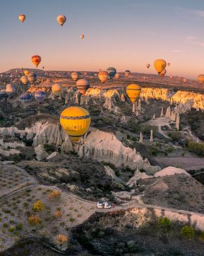 Sunrise over Cappadocia, Balloons and rocks, Turkey by Ewold Kooistra