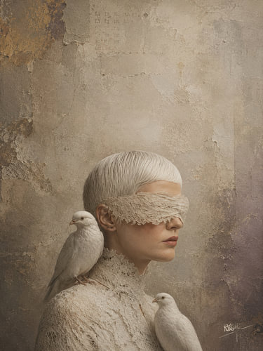 Silent Lace Muse with White Doves