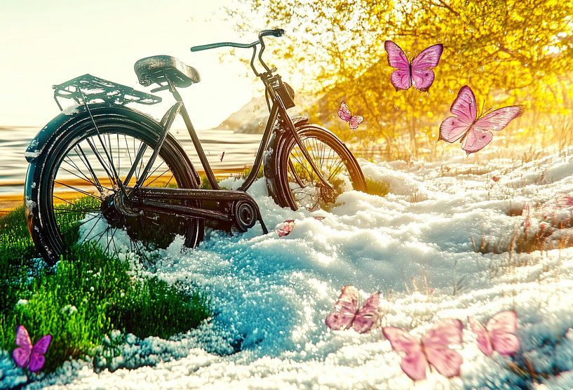 Bicycle in the melting snow by Frank Heinz