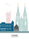 Skyline illustratie stad Tilburg in kleur van Mevrouw Emmer thumbnail